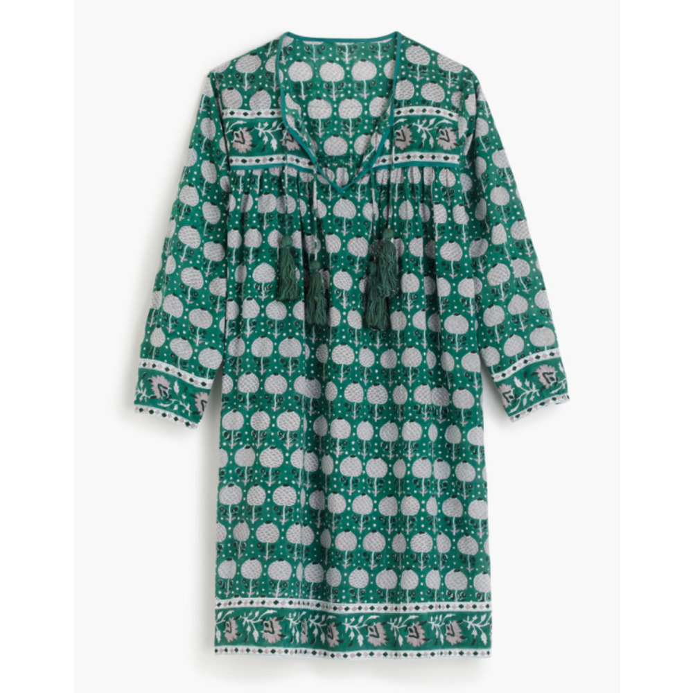 SZ Blockprints Green Cotton Tassel Tie Tunic Dress One Size - Picture 8 of 9